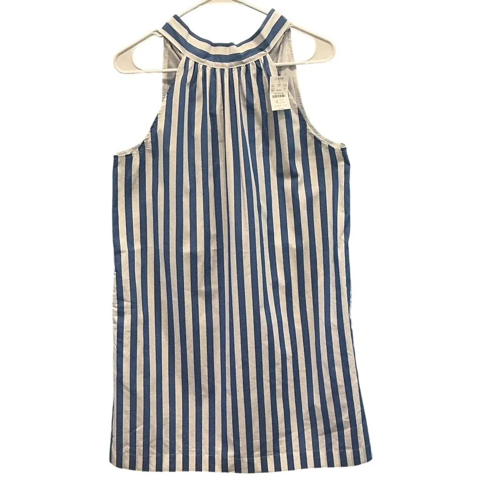 NEW J Crew Women Halter Bow Back Poplin Shift Dress Blue Stripe Beach Preppy 6
